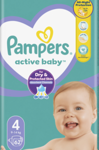 PAMPERS Active Baby pieluchy 4 9 14 kg 62 szt